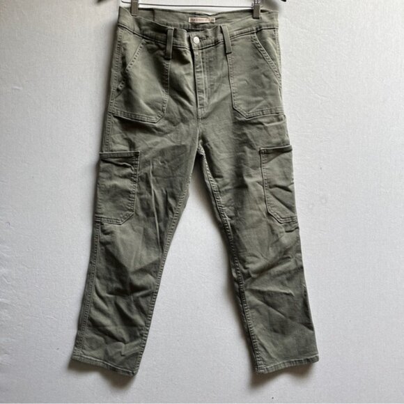 Levi’s 724 High Rise Straight Crop Olive Cargo Pants Sz 32 - Picture 1 of 12